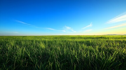 Wall Mural - Stunning Verdant Landscape Under Vast Blue Skies in Early Morning Serenity