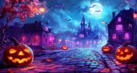 Canvas Print - in this halloween haunted mansion, you will see halloween scary scenes, halloween houses, halloween 