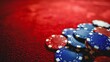 © VK Studio - A stack of poker chips piled up on a red textured surface, evoking the thrill of gambling.
