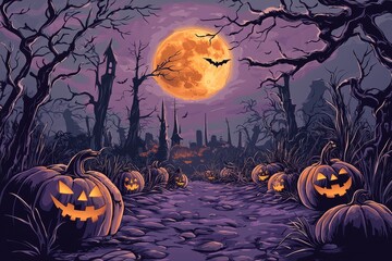 Canvas Print - The halloween background has kawaii-styled Halloween icons such as pumpkins, jack-o lanterns, ghosts, and elaborate borders.