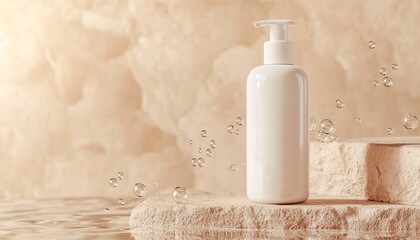 Canvas Print - Natural Stone Background Skincare Mockup with White Body Lotion Bottle Skincare Mockup