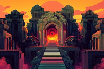 Wall Mural - Ancient City Gate Leading to a Glowing Portal