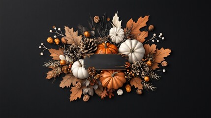 Festive Thanksgiving Banner with Fall Leaves, Warm Fonts, and Pumpkin Accents