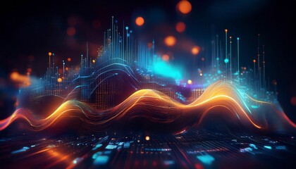 Abstract digital waves with glowing particles in a futuristic design. Ideal for technology blogs, digital art,  sci-fi and business content. Generated image