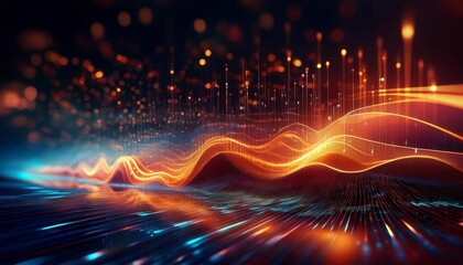 Abstract digital waves with glowing particles in a futuristic design. Ideal for technology blogs, digital art,  sci-fi and business content. Generated image
