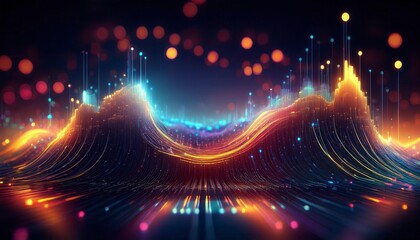 Abstract digital waves with glowing particles in a futuristic design. Ideal for technology blogs, digital art,  sci-fi and business content. Generated image