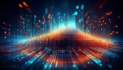 Abstract digital waves with glowing particles in a futuristic design. Ideal for technology blogs, digital art,  sci-fi and business content. Generated image