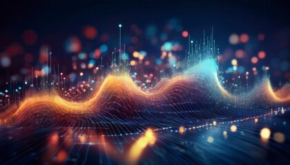 Abstract digital waves with glowing particles in a futuristic design. Ideal for technology blogs, digital art,  sci-fi and business content. Generated image