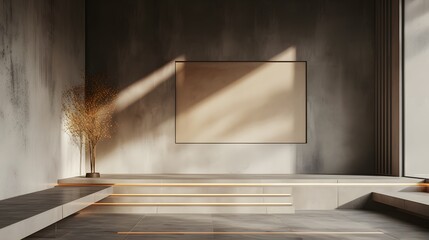 Wall Mural - Modern cinema podium in minimalist style featuring gipsum details  AI generated illustration