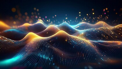 Abstract digital waves with glowing particles in a futuristic design. Ideal for technology blogs, digital art,  sci-fi and business content. Generated image