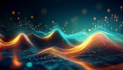 Abstract digital waves with glowing particles in a futuristic design. Ideal for technology blogs, digital art,  sci-fi and business content. Generated image