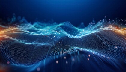 Abstract digital waves with glowing particles in a futuristic design. Ideal for technology blogs, digital art,  sci-fi and business content. Generated image