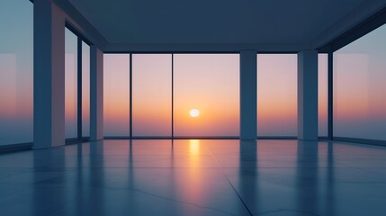 Wall Mural - A calm sunrise illuminating a minimalistic room   AI generated illustration