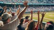 © VK Studio - Excited fans with raised hands cheer on their baseball team from the stands, capturing the enthusiasm of a lively game day.