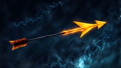 Wall Mural - Burning fire arrow on black background. Generative AI