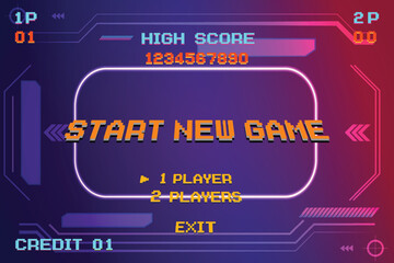 Wall Mural - start new game. retro video game background, circuit technology background design. ui hud