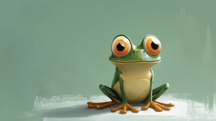 A Whimsical Cartoon Frog Sitting Cheerfully in Nature