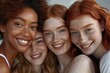 © Anjali - Diverse female friends smiling together in close up portrait.