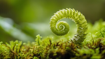 Wall Mural - Close-Up of a Fern Unfurling – Nature's Spiraling Beauty in Macro