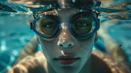 underwater picture of female swimmer training: underwater image of a female swimmer