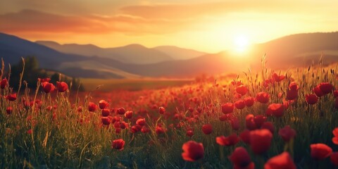Wall Mural - beautiful photo landscape at sunrise or sutting with rising or setting sun over the morning or eveni