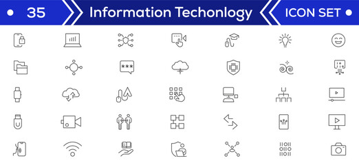 Information Technology Minimal line icons Bundle. Programming, Network, Website, Process, Internet, Data, Technology icon for apps and website
