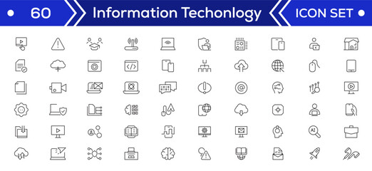 Information Technology Minimal line icons Bundle. Programming, Network, Website, Process, Internet, Data, Technology icon for apps and website