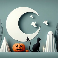 Wall Mural - halloween illustration with moon