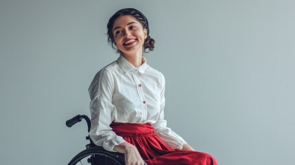 Wall Mural - The smiling woman in wheelchair