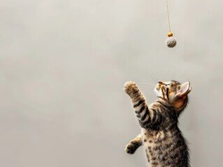 Poster - A playful kitten reaches up with its paw to bat at a hanging toy.