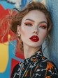 © fourtakig - Fashion influencers with bold graphic eyeliner and red lips posing at a street art wall