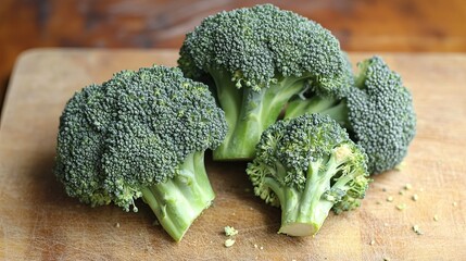 Broccoli on a vegetable cutting board