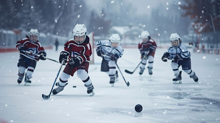 Wall Mural - Youth Hockey Team - Children Play Hockey: A group of children playing hockey as part 