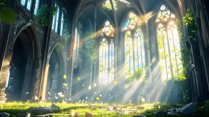 Canvas Print - Sunbeams in a Ruined Church.