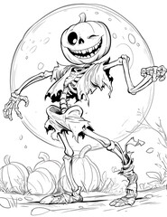 Wall Mural - a cartoon skeleton is holding a gun in front of a full moon