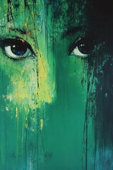 Sticker - Abstract Portrait with Green Background and Eyes