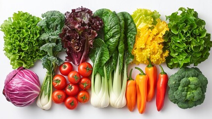 Wall Mural - Freshly harvested vegetables display in a colorful array showcasing summer's bounty on a bright surface. Generative AI