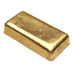 Close-up photo of a shiny gold bar with a textured surface on a white background