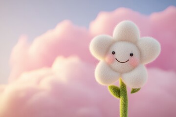 Wall Mural - a white flower with a smiley face on it