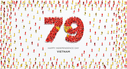 Wall Mural - September 2 Happy Independence Day Vietnam Design. A large group of people form to create the number 79 as Vietnam celebrates its 79th Independence Day on the 2nd of September.