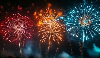 fireworks are lit up in the night sky with colorful lights