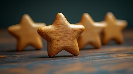 Sticker - there are five wooden stars on a table with one star in the middle