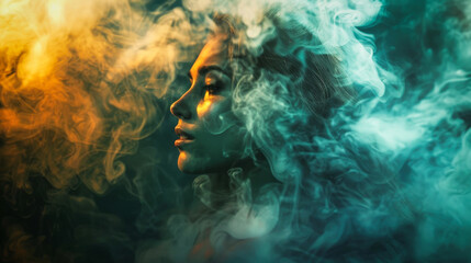 Wall Mural - A fantasy portrait of a young woman surounded by smoke