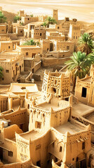 High angle view of traditional mud houses in the desert