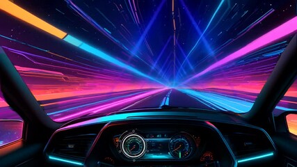 Wall Mural - Futuristic High-Speed Drive in Neon Lights. Seamless looping time-lapse video background