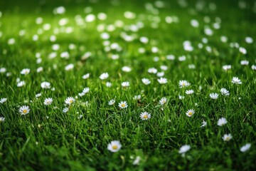 Field of White Daisies on a Green Lawn