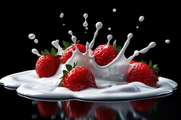 Canvas Print - Strawberries in Milk Splash.