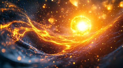 Abstract Cosmic Landscape with Glowing Orb
