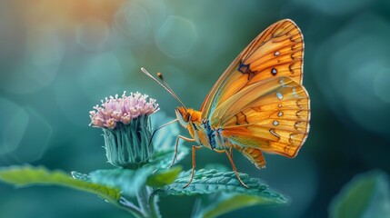 Wall Mural - Close up of Butterfly s Proboscis Delicately Sipping Nectar from Flower Petals