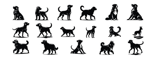 Standing black dog silhouette on white background, dog vector, dog standing icon